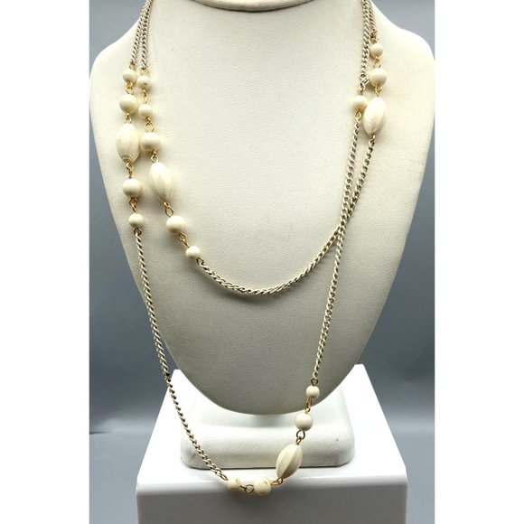 Jewelry | Vintage Long Cream Chain Necklace With Mod Fluted Lucite Bead ...